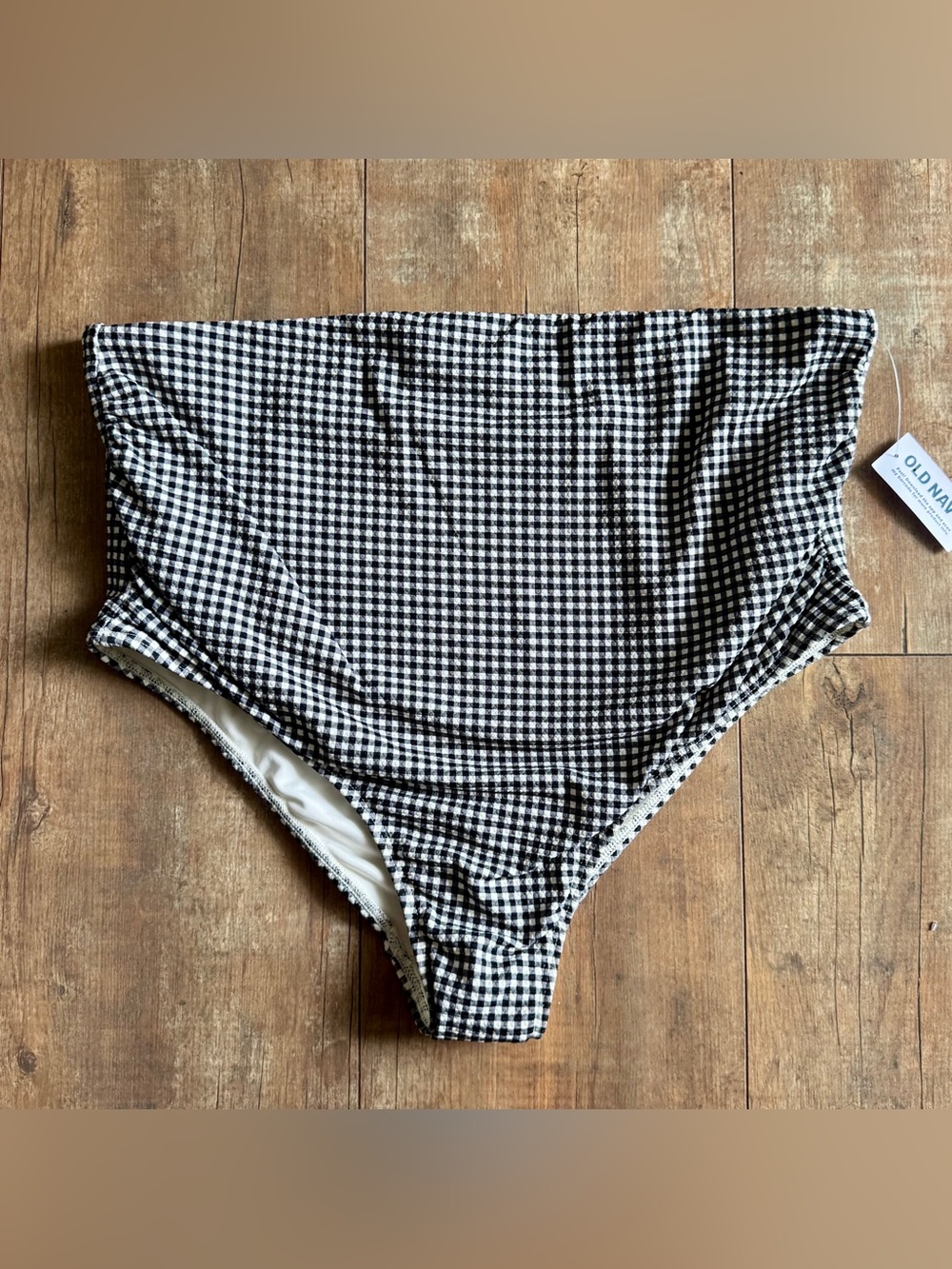 Old Navy NWT Black and White Gingham High Rise Bikini Swimsuit Bottom Size Large